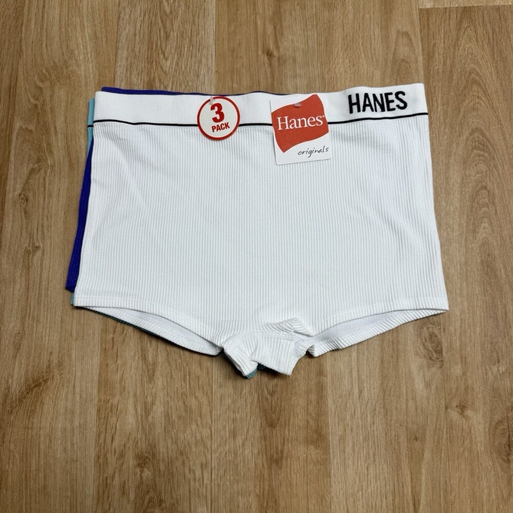 HANES BOYSHORTS 3 PACK RIBBED STRETCH MULTICOLOR TAGLESS WOMENS 2XL LOGO NEW